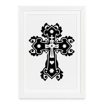gothique croix religieuse croix - Affiche encadrée (27 × 37 cm) - blanc - Devant