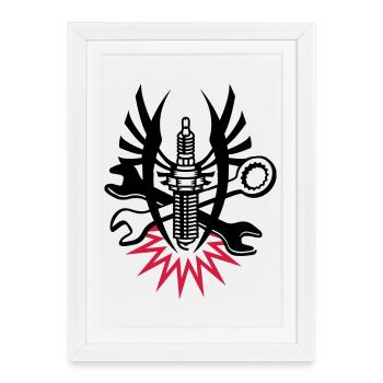 A spark plug with two wrenches - Framed poster (27 × 37 cm) - white - Front