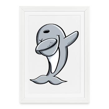 Delfin fait Dab Dance - Tamponner - Dolphin - Comic - Affiche encadrée (27 × 37 cm) - blanc - Devant