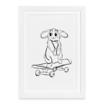 Skater / Dessin Patinage / Lapin / Dictons / Tendance - Affiche encadrée (27 × 37 cm) - blanc - Devant