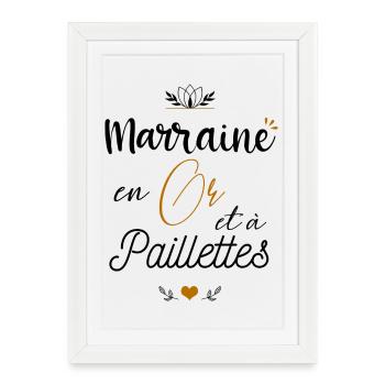 Marraine en or et à paillettes - Affiche encadrée (27 × 37 cm) - blanc - Devant
