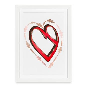 Cœur nostalgique de calligraphie rouge - Affiche encadrée (27 × 37 cm) - blanc - Devant