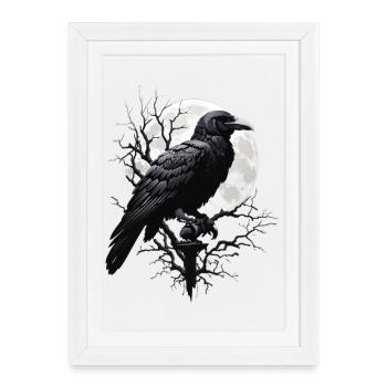 Corbeau noir - Affiche encadrée (27 × 37 cm) - blanc - Devant