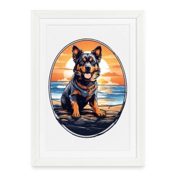 Dog on the beach - Framed poster (27 × 37 cm) - white - Front