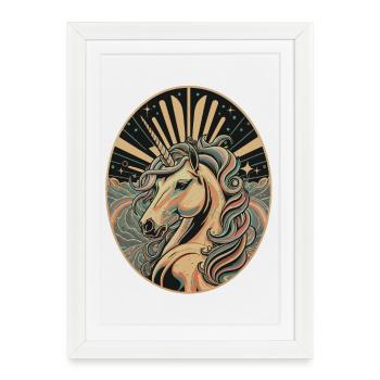 Unicorn in Oval Art Deco Frame - Framed poster (27 × 37 cm) - white - Front