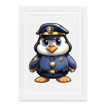 Pingouin policier - Affiche encadrée (27 × 37 cm) - blanc - Devant