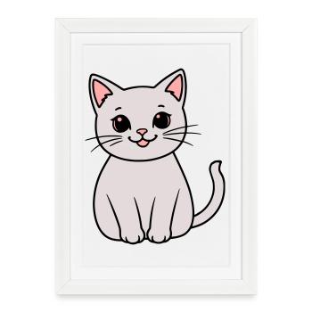 chaton gris - Affiche encadrée (27 × 37 cm) - blanc - Devant