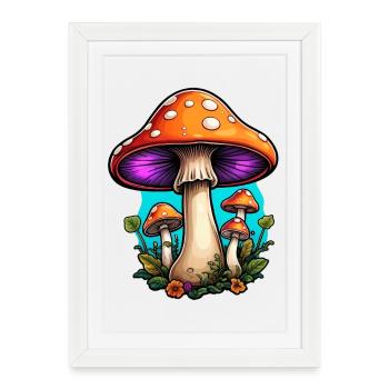 Néon des champignons de la forêt lumineux - Affiche encadrée (27 × 37 cm) - blanc - Devant