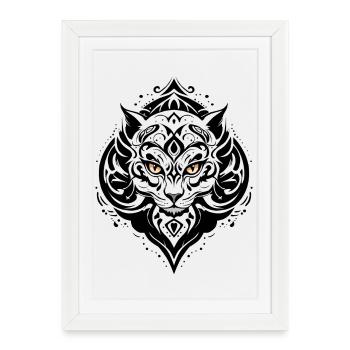 TATOUAGE CHAT NOIR - Affiche encadrée (27 × 37 cm) - blanc - Devant
