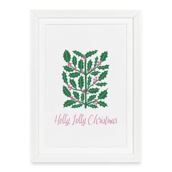 Branche Ilex « Holly Jolly Christmas » Noël - Affiche encadrée (27 × 37 cm) - blanc - Devant