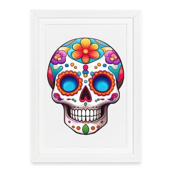 Vibrant Sugar Skull Floral Mexican - Framed poster (27 × 37 cm) - white - Front