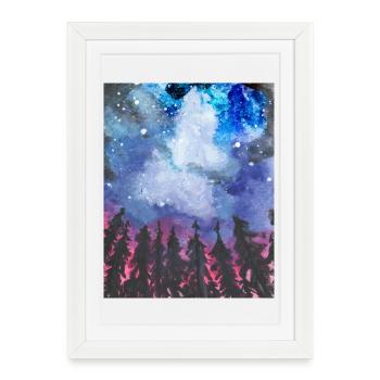 Forêt la nuit - Affiche encadrée (27 × 37 cm) - blanc - Devant