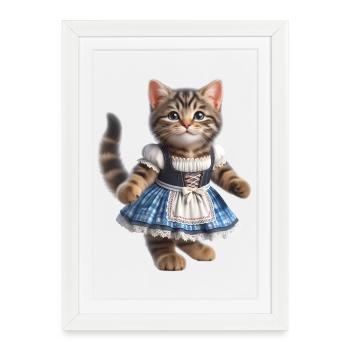 Mignon petit chat en dirndl - Affiche encadrée (27 × 37 cm) - blanc - Devant