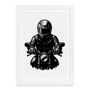 Motard avec un casque – illustration vue de face - Affiche encadrée (27 × 37 cm) - blanc - Devant