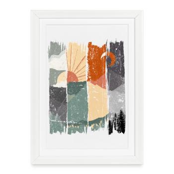 Abstract Sunset Landscape Illustration - Framed poster (27 × 37 cm) - white - Front