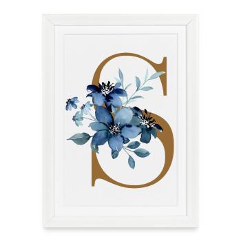 Blue floral motif on letter S - Framed poster (27 × 37 cm) - white - Front