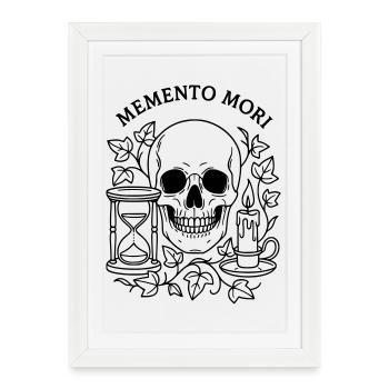 Memento Mori Crâne Sablier Fugacité - Affiche encadrée (27 × 37 cm) - blanc - Devant