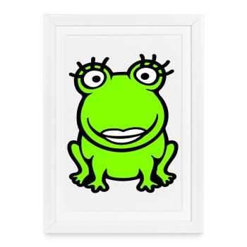 grenouille fille cils jolie femme fille fille - Affiche encadrée (27 × 37 cm) - blanc - Devant