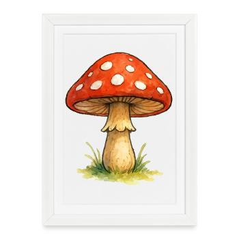 Watercolor Red Mushroom Forest Motif - Framed poster (27 × 37 cm) - white - Front
