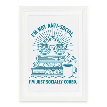 Socially Coded: Books, Coffee & Code - Framed poster (27 × 37 cm) - white - Front