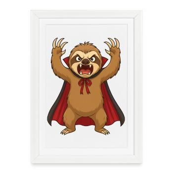Drôle de paresseux d’Halloween en tant que monstre vampire r - Affiche encadrée (27 × 37 cm) - blanc - Devant