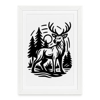 Cerf - Affiche encadrée (27 × 37 cm) - blanc - Devant