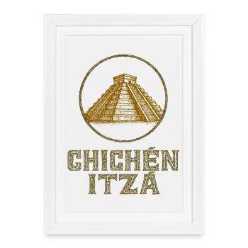 Chichen Itza Temple Vintage - Affiche encadrée (27 × 37 cm) - blanc - Devant