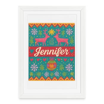 Nom de fête Jeniffer Ugly Chrismas Style, Noël - Affiche encadrée (27 × 37 cm) - blanc - Devant