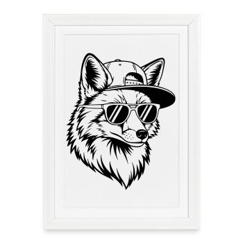 Cooler Fuchs mit Cap und Sonnenbrille - Gerahmtes Poster (27 × 37 cm) - Weiß - Vorne