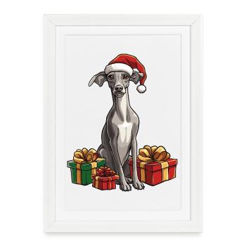 Cadeaux de Noël pour chiens lévriers - Affiche encadrée (27 × 37 cm) - blanc - Devant