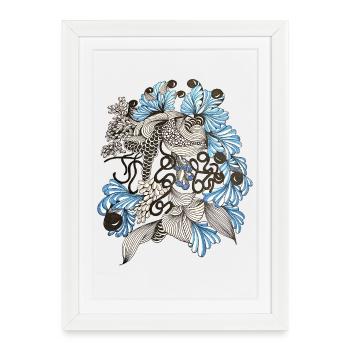 Blue and White Floral Spiral - Framed poster (27 × 37 cm) - white - Front