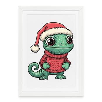 Chameleon Christmas Xmas - Framed poster (27 × 37 cm) - white - Front