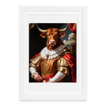 Taureau majestueux – roi du Baroque - Affiche encadrée (27 × 37 cm) - blanc - Devant