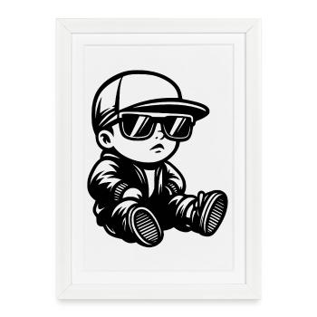 Bébé avec lunettes de soleil et casquette devant - Affiche encadrée (27 × 37 cm) - blanc - Devant
