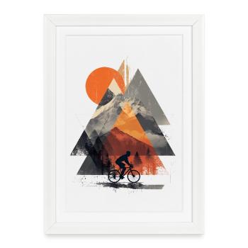 Mountain Geometry Cycling – Modern Adventure Art - Gerahmtes Poster (27 × 37 cm) - Weiß - Vorne