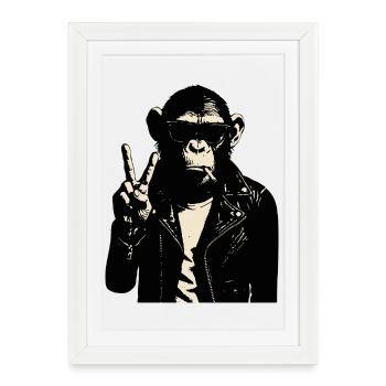 Chimp Rebel Peace Sign Leather - Framed poster (27 × 37 cm) - white - Front