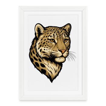 Illustration de tête de léopard - Affiche encadrée (27 × 37 cm) - blanc - Devant