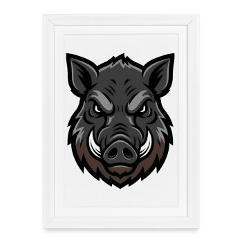 Wild boar head mascot, aggressive - Framed poster (27 × 37 cm) - white - Front