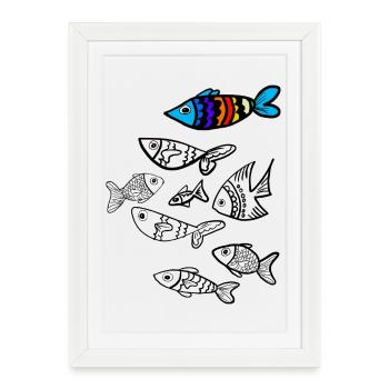 Colorful fish over fish - Framed poster (27 × 37 cm) - white - Front