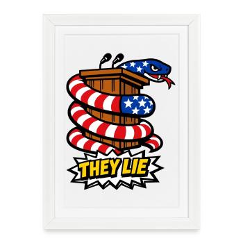 Ils mentent ! Serpent politique - Affiche encadrée (27 × 37 cm) - blanc - Devant