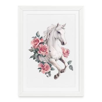 Cheval aux roses - Affiche encadrée (27 × 37 cm) - blanc - Devant