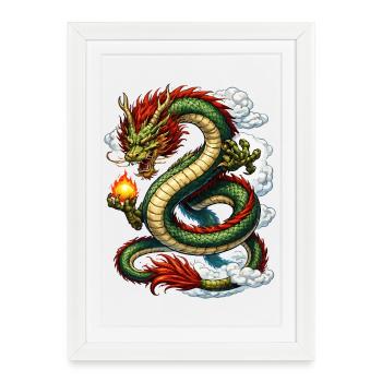Drache Comic - Gerahmtes Poster (27 × 37 cm) - Weiß - Vorne