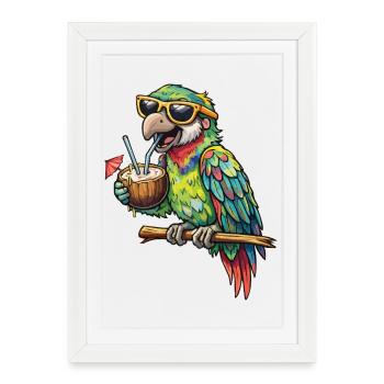 Tropischer Papagei mit Kokosdrin - Affiche encadrée (27 × 37 cm) - blanc - Devant