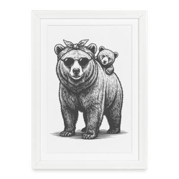 Deux ours Maman Ours Jeune Mère Amour Enfant Bébé - Affiche encadrée (27 × 37 cm) - blanc - Devant
