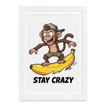 Banana Surfing Monkey - Framed poster (27 × 37 cm) - white - Front