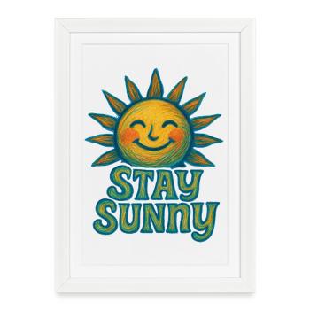 Stay Sunny Crayon Sun Illustration - Framed poster (27 × 37 cm) - white - Front