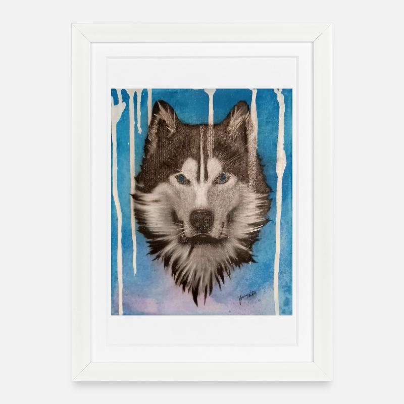 Husky Aquarelldesign - Gerahmtes Poster (27 × 37 cm) - Weiß