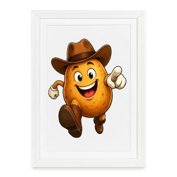 patate qui court avec un chapeau - Affiche encadrée (27 × 37 cm) - blanc - Devant
