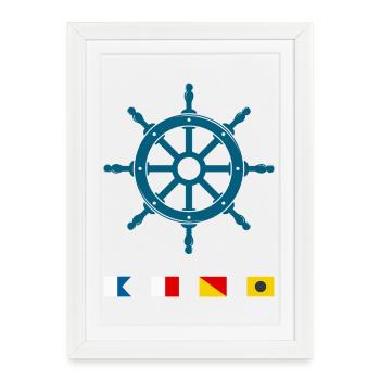 Maritime Signal Flags Steering Wheel Design - Framed poster (27 × 37 cm) - white - Front
