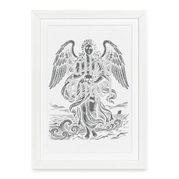 Ange déchu gothique au-dessus de la mer orageuse - Affiche encadrée (27 × 37 cm) - blanc - Devant